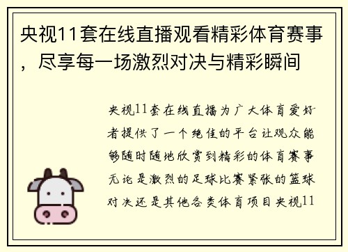 央视11套在线直播观看精彩体育赛事，尽享每一场激烈对决与精彩瞬间